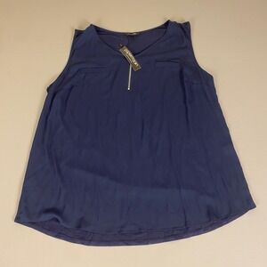 Papermoon Sleeveless Top‎ Zipper Accent Blouse 2X Classic Casual Navy Blue NWT